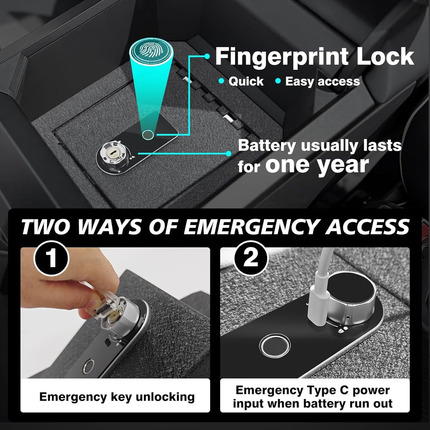 Center Console Safe (Fingerprint Lock)